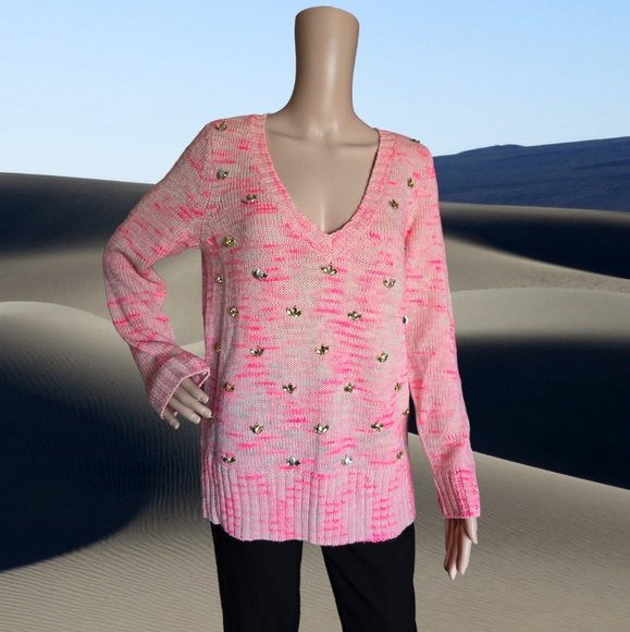 Tristan Women's Bubblegum Pink Gemstone Embellished Wool/Mohair Knit Sweater - Picture 3 of 16